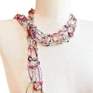Skinny Scarf, Pink, Green, Plum, White Scarf Light Weight Ribbon, Handmade